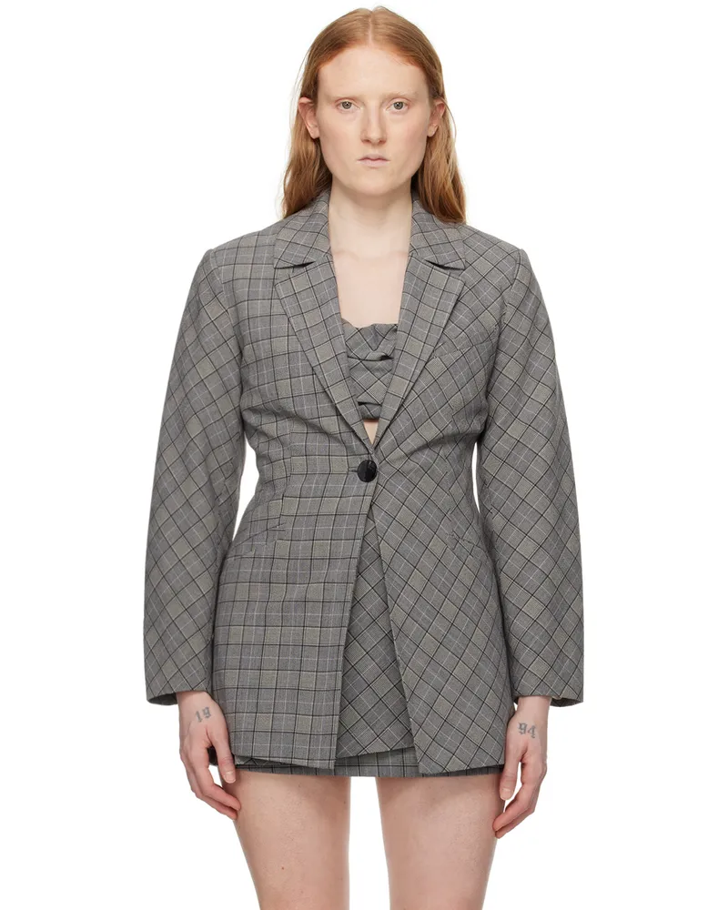 Ganni Gray Check Blazer 523