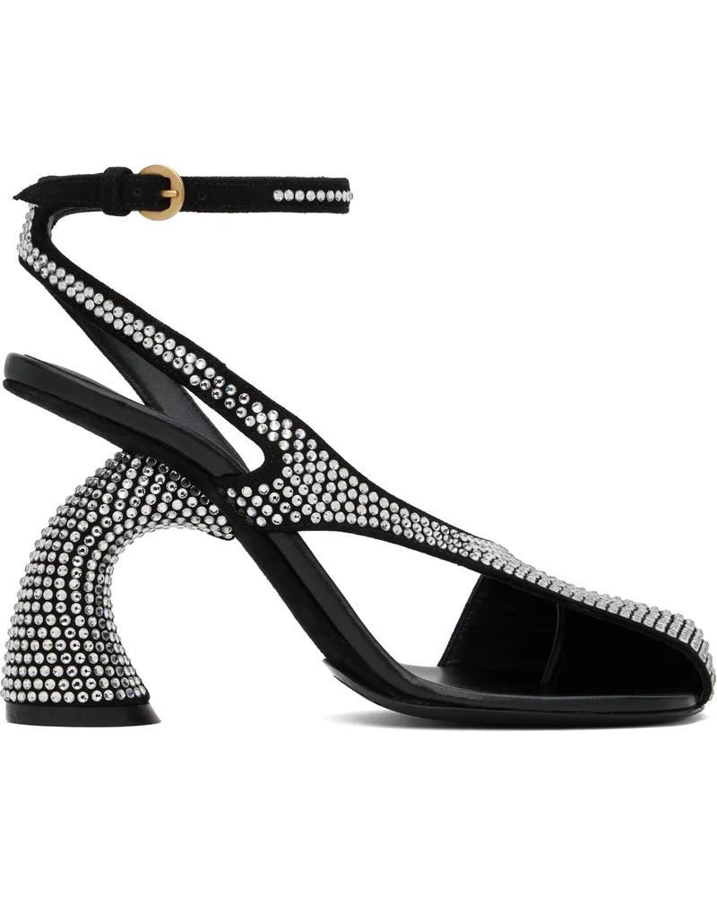 Dries van Noten Black Embellished Leather Heeled Sandals 900