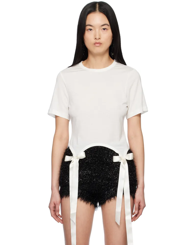 Simone Rocha Off-White Bow Tail Easy T-shirt Ivory