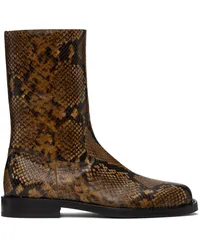 Dries van Noten Tan Snake-Embossed Leather Boots Tan