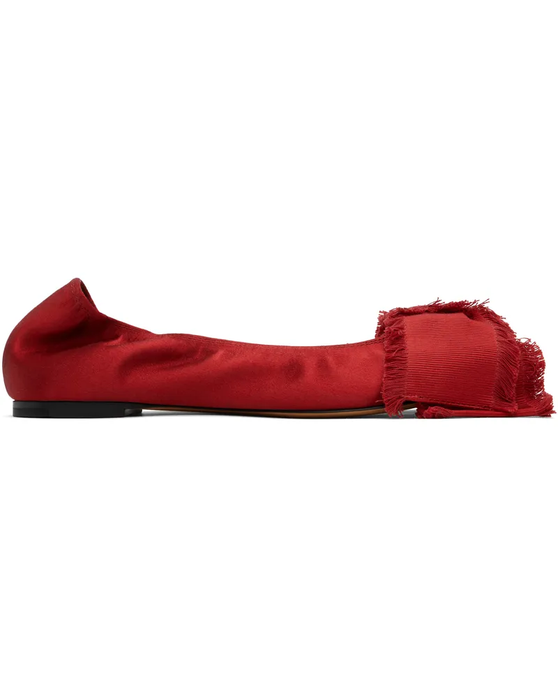 Lanvin Red Satin Bow Ballerina Flats Carmine