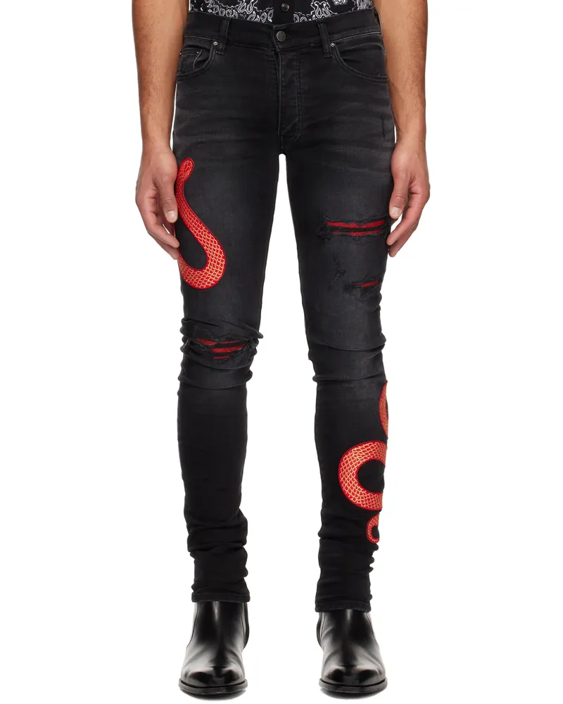 Amiri Black XO Snake Jeans Vintage