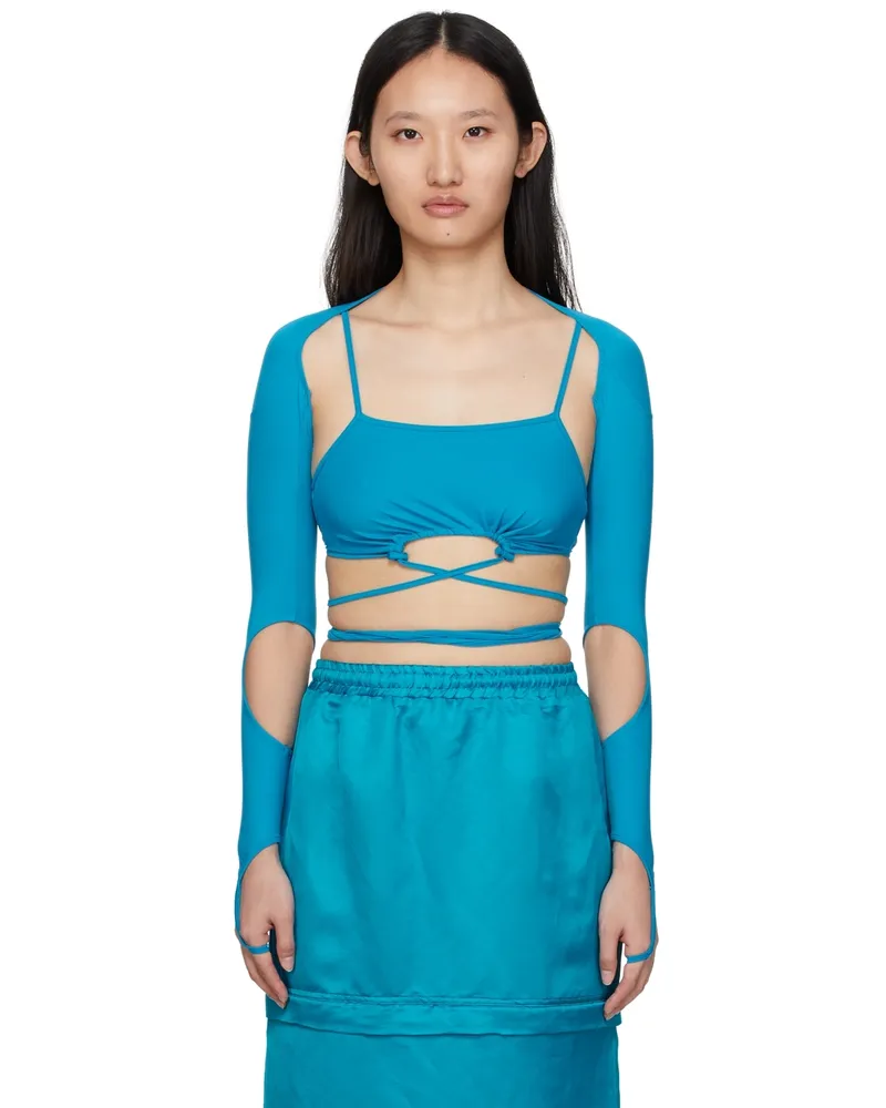 BONBOM SSENSE Exclusive Blue Tie-Up Sleeve Tank Top Turquoise