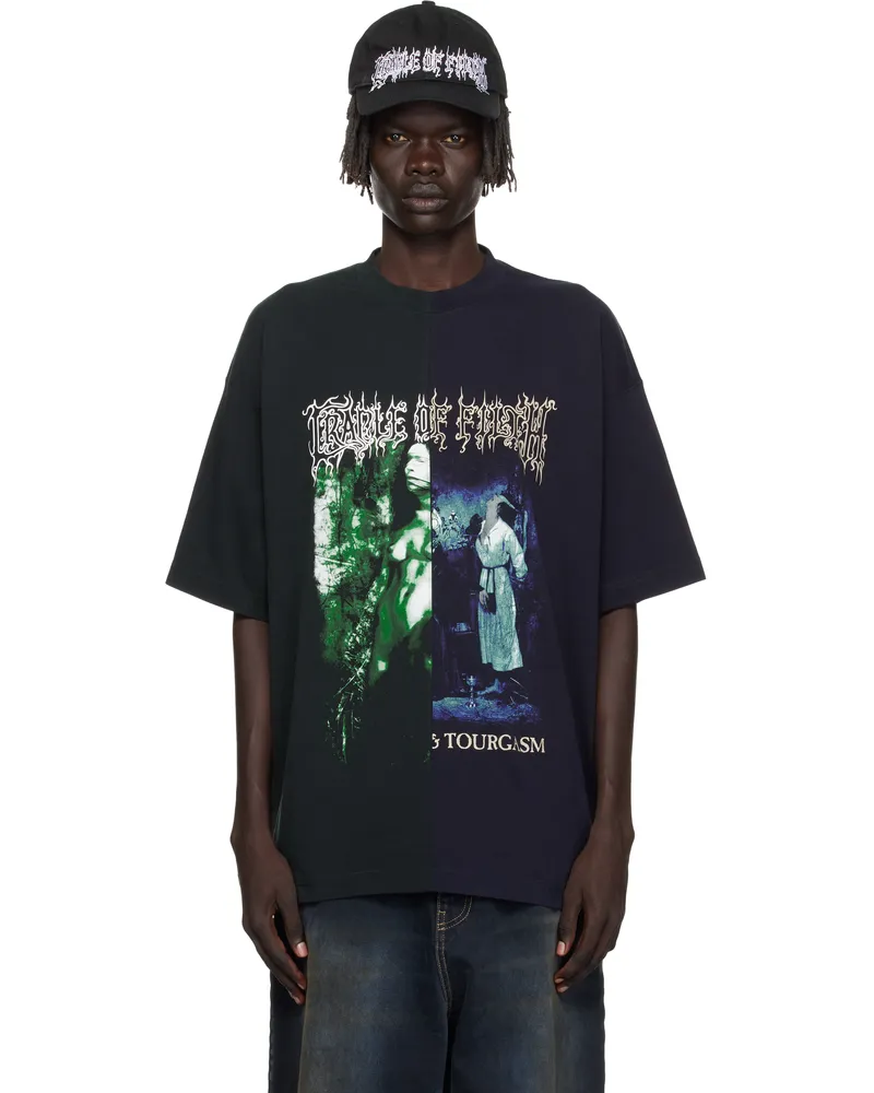VETEMENTS Navy & Green Cradle of Filth Cut-Up Oversized T-shirt Green