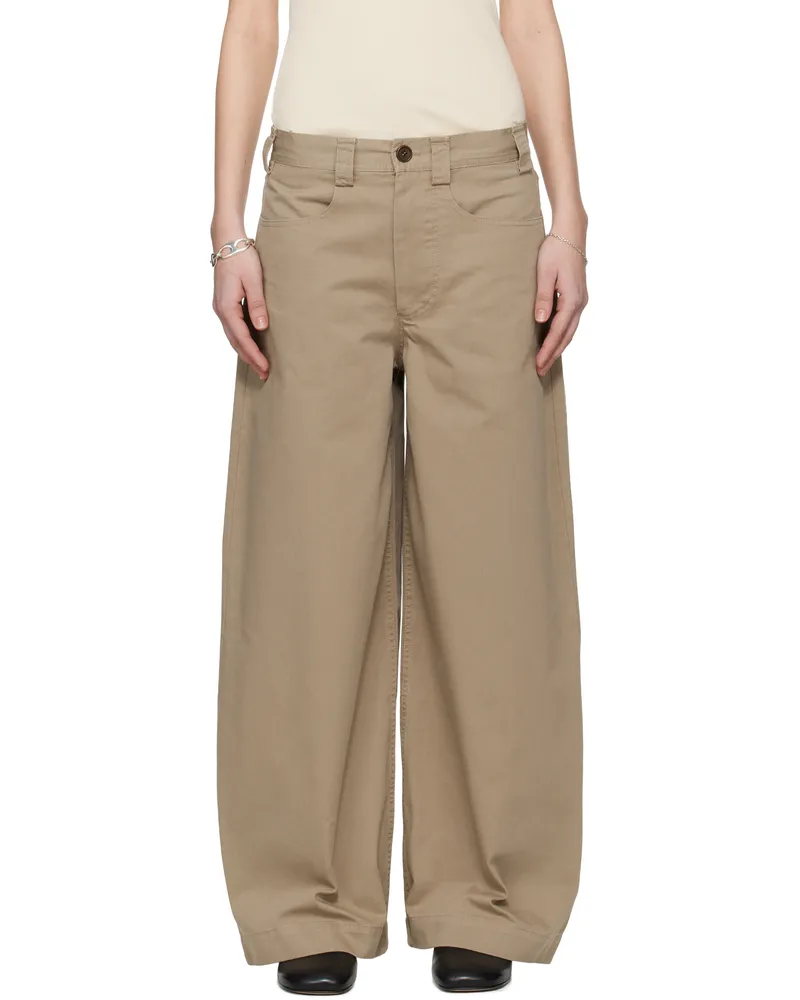 Meta Campania Collective Taupe Egon Wide-Leg Washed Midweight Cotton Trousers Beige
