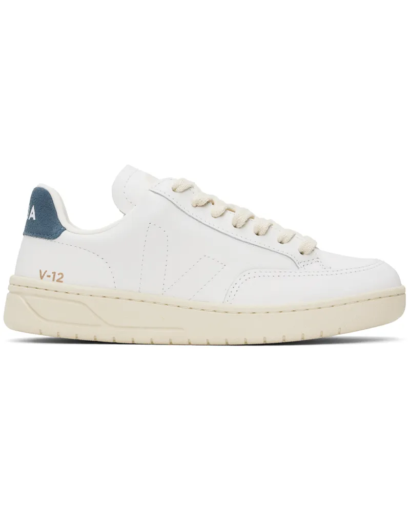 VEJA White & Navy V-12 Stitch Leather Sneakers Xtra