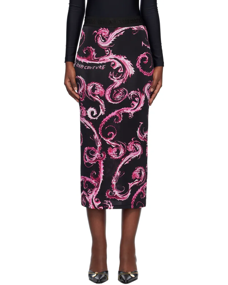 Versace Jeans Black & Purple Barocco Midi Skirt Eqy2