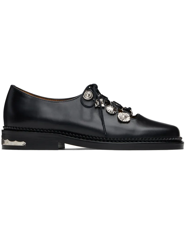 Toga Black Hard Leather Lace Up Oxfords Aj1383