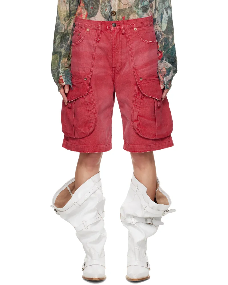 R13 Red Multi Pocket Baggy Denim Shorts Vivid