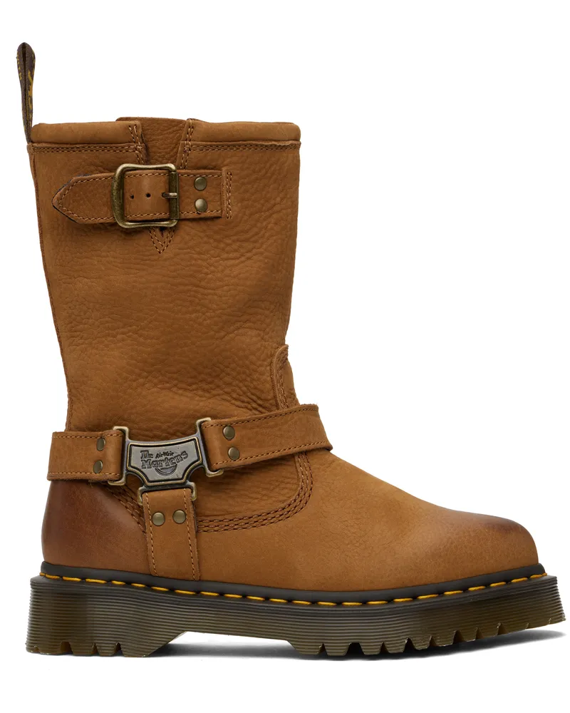 Dr.Martens Tan Anistone Hi Leather Biker Boots Desert
