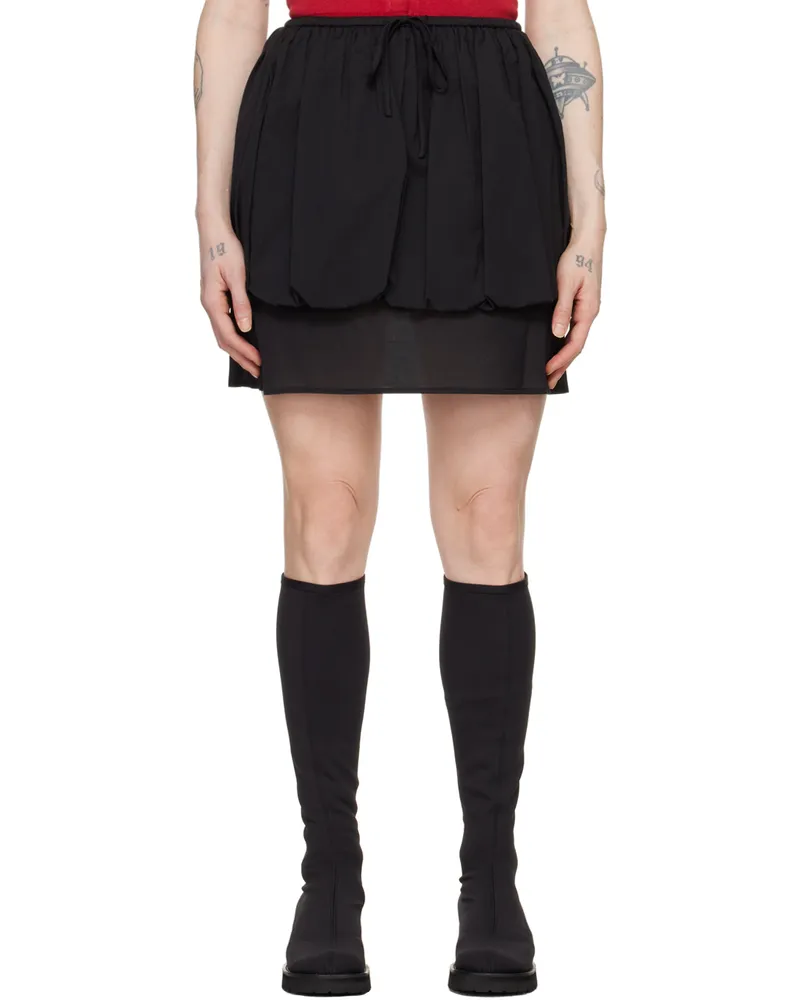 AMOMENTO Black Shirred Miniskirt Black