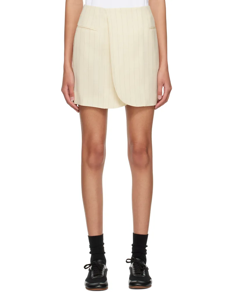 AURALEE Beige Stripe Miniskirt Ivory