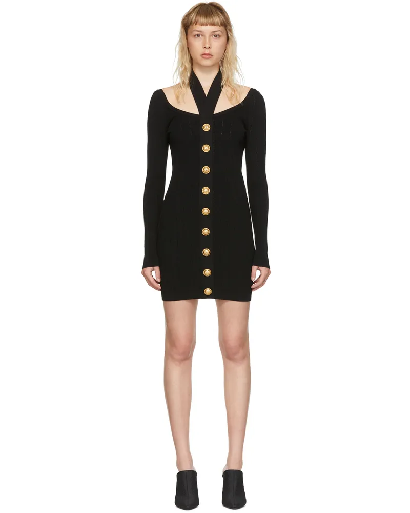 Balmain Black Viscose Button Mini Dress 0pa