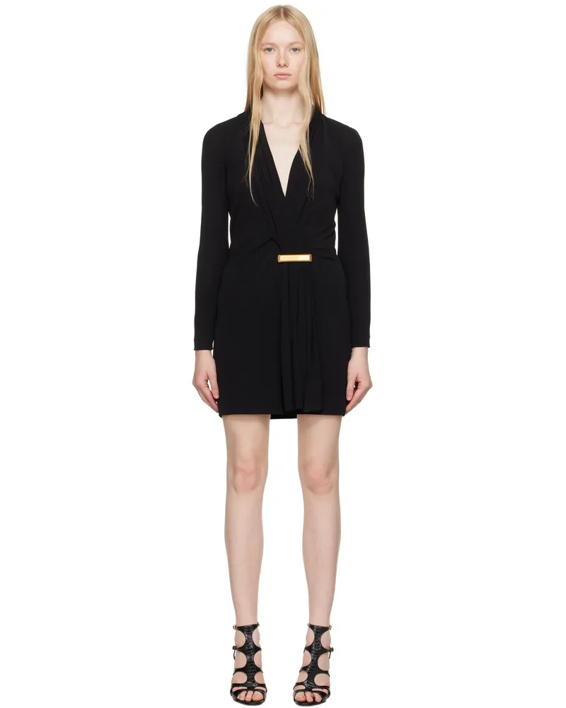Tom Ford Black V-Neck Long Sleeve Cocktail Minidress Lb999