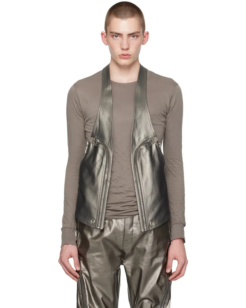 Rick Owens Gunmetal Bauhaus Leather Vest 68
