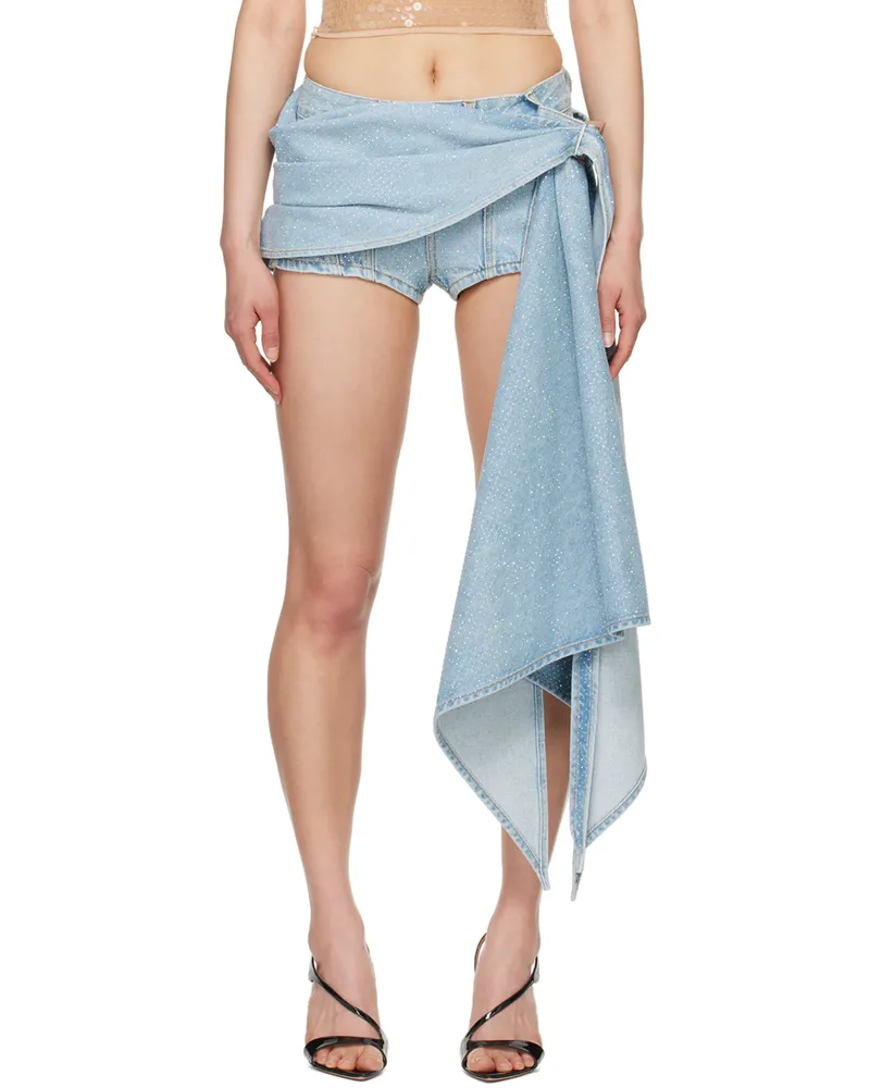 Thierry Mugler Blue Draped Denim Shorts 2905