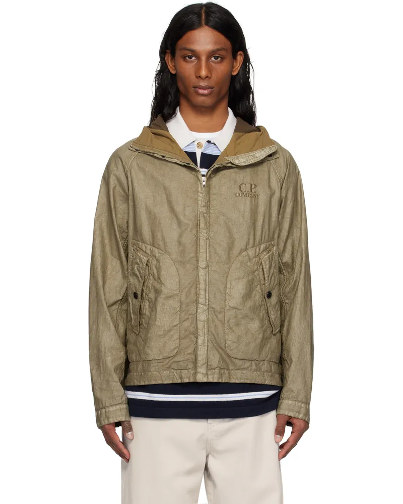C.P. Company Beige Lino Wax Goggle Jacket 305