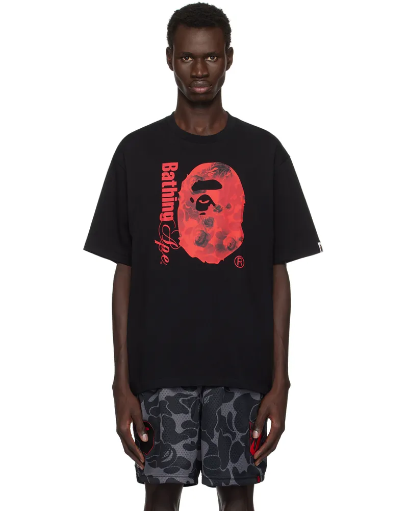 BAPE Black Floral Solid Camo Ape Head Relaxed Fit T-shirt Black