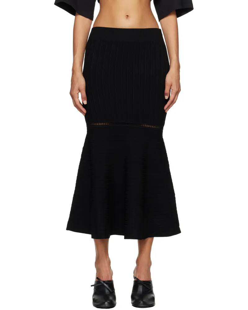 Victoria Beckham Black Flared Midi Skirt Black