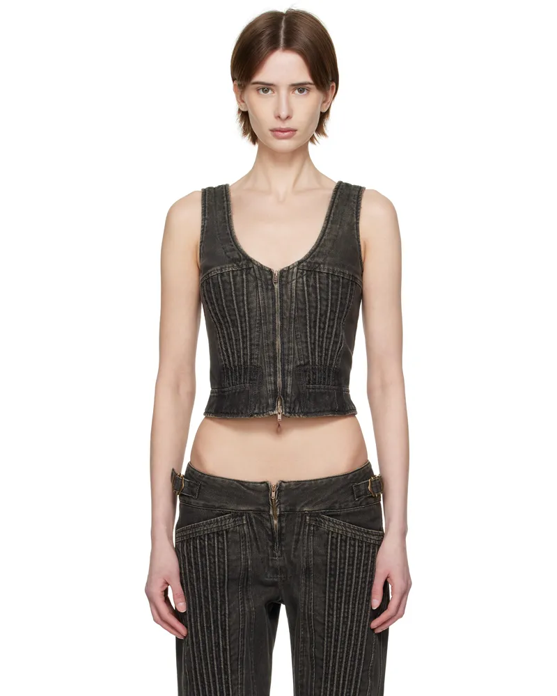 Charlotte Knowles Black Corded Denim Corset Black