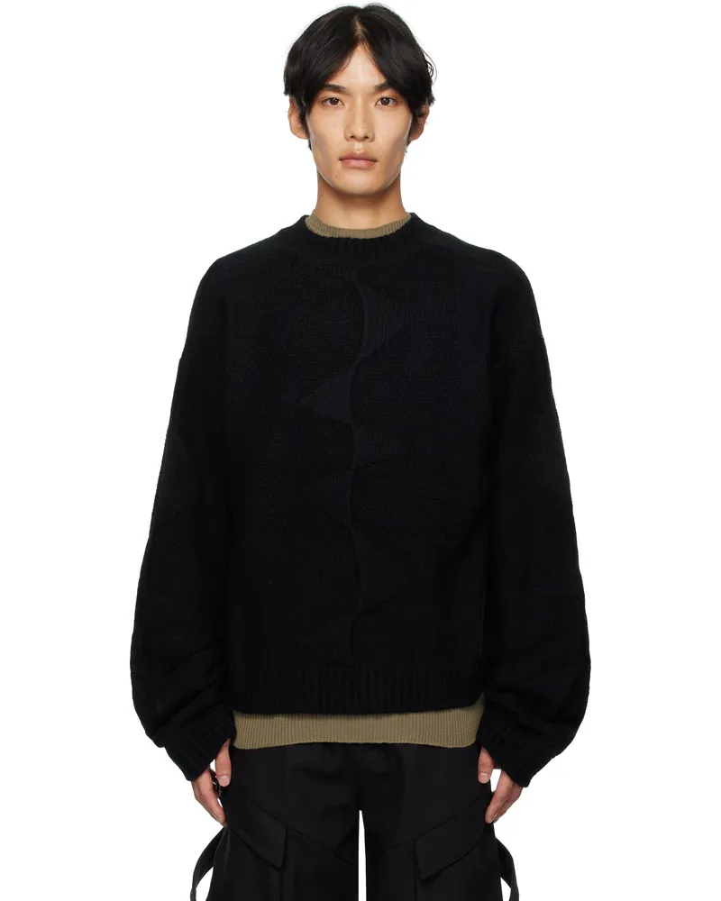 Heliot Emil Black Cropped Spiral Knit Sweater Wool