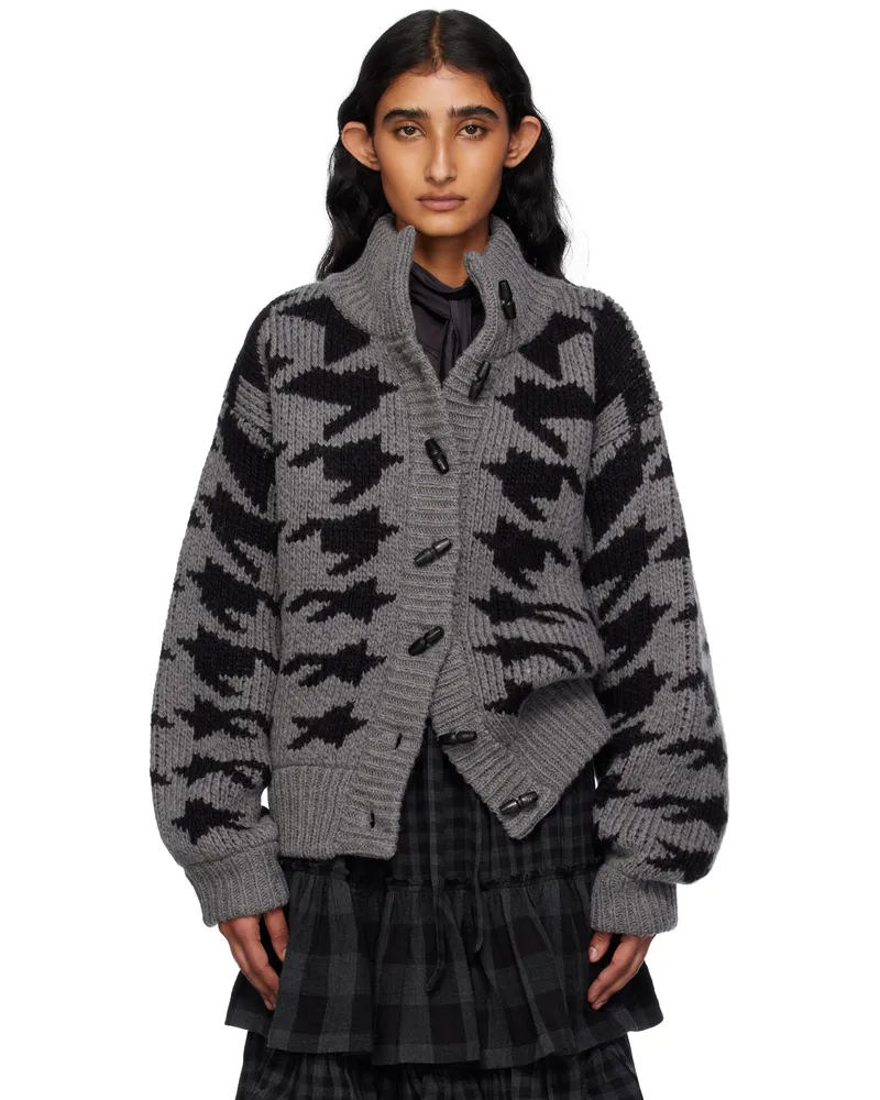OPEN YY Gray Hound's Tooth Star Cowichan Cardigan Gray