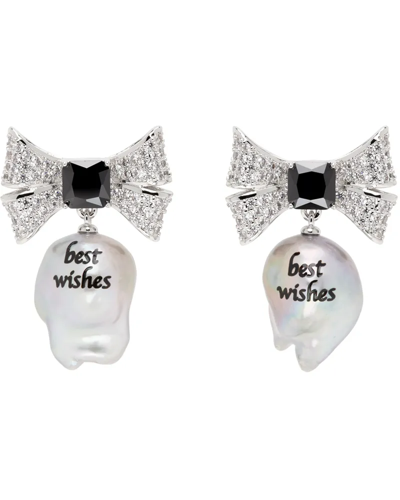 JIWINAIA Silver & White 'Best Wishes' Pearl Earrings Black