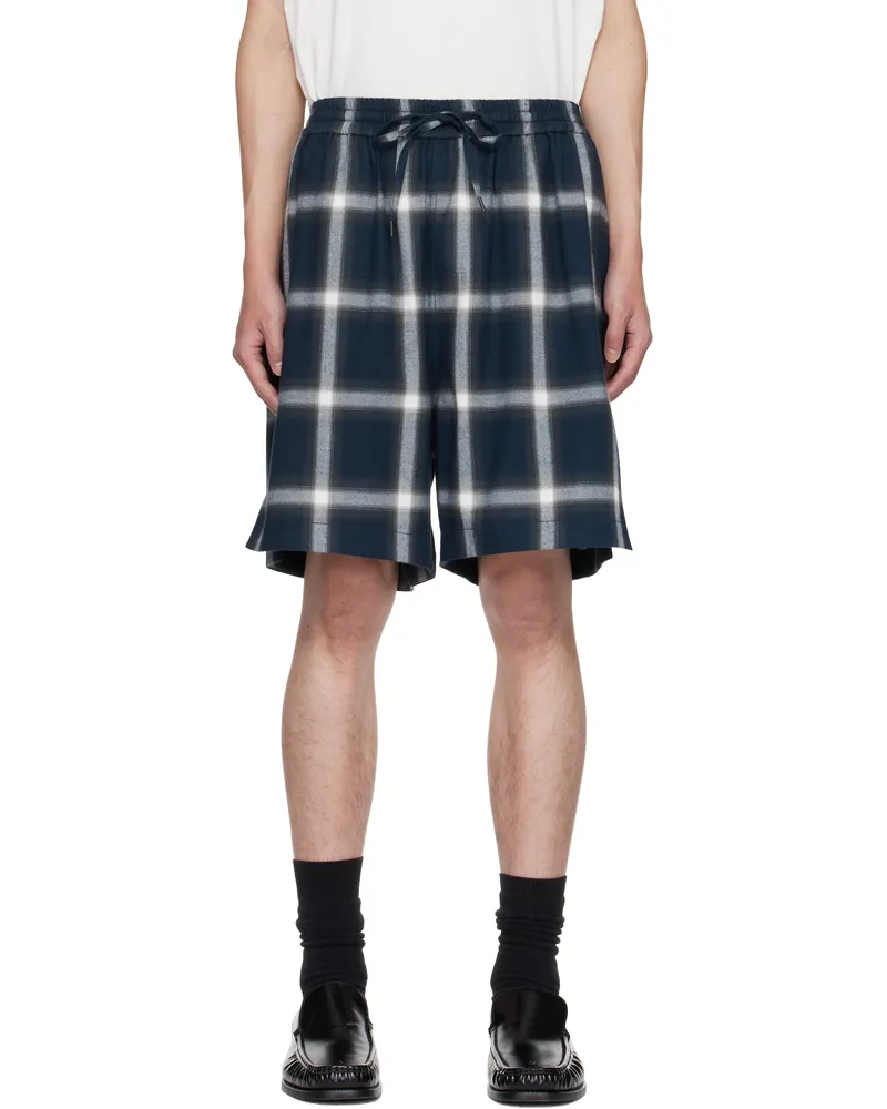 Acne Studios Navy Check Shorts Db2