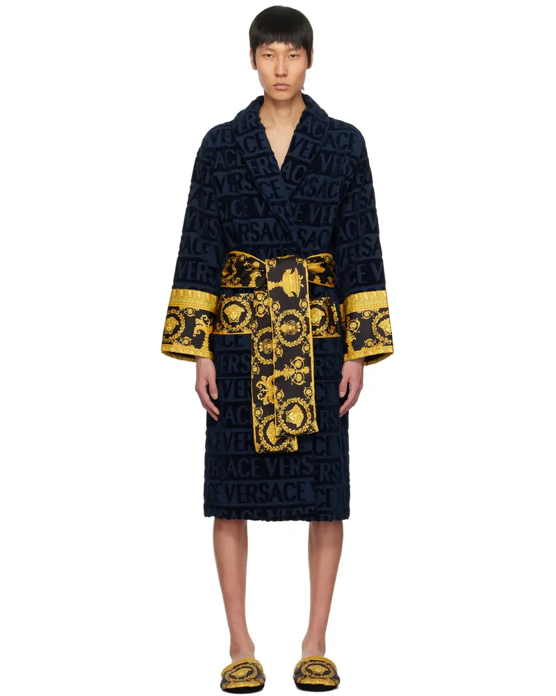 Versace Navy 'I Heart Baroque' Bathrobe Z4002-blue