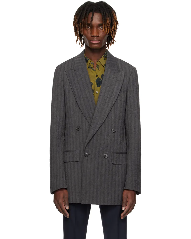 Dries van Noten Gray Double-Breasted Blazer 509