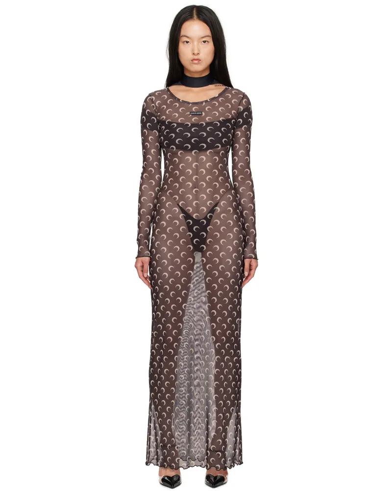 Marine Serre Brown All Over Moon Maxi Dress Br30