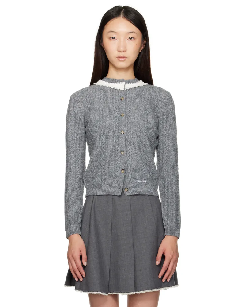 SHUSHU/TONG Gray Collar Embellished Cardigan Gr100