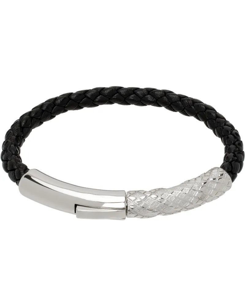 Burberry Silver & Black Check Leather Bracelet Silver