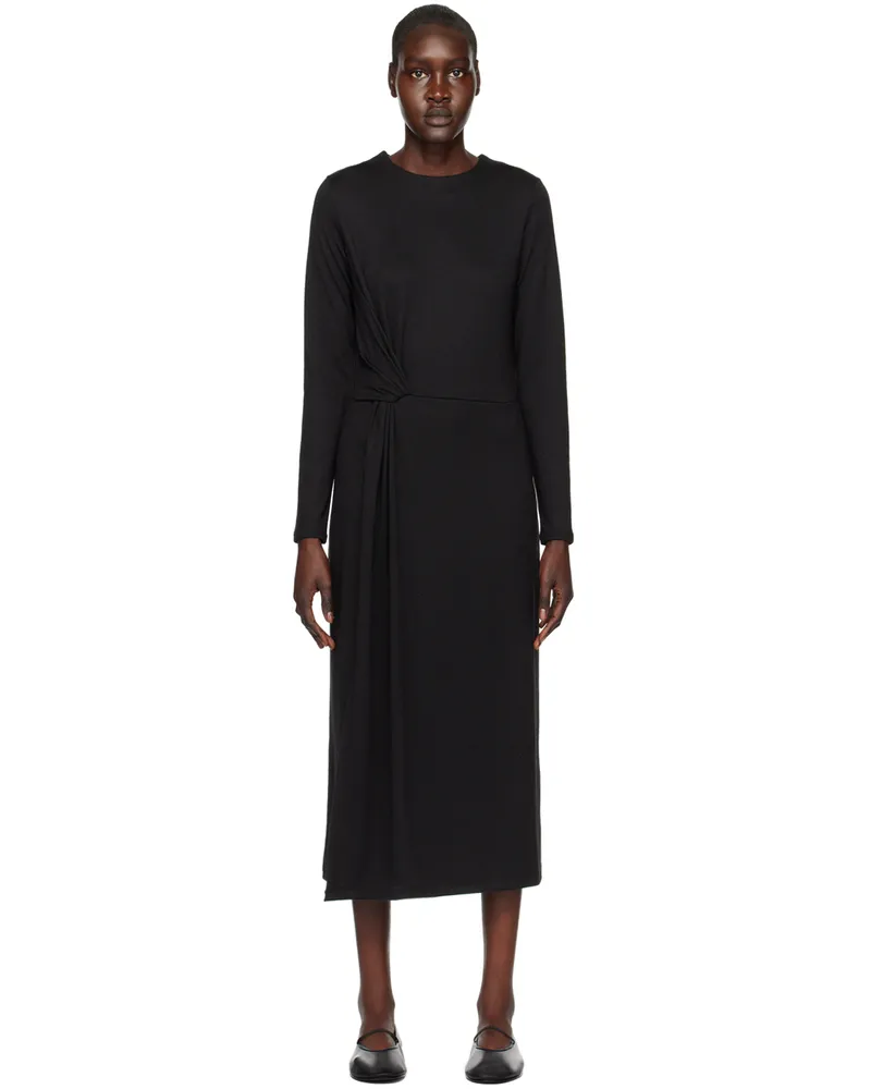 Vince Black Side Twist Midi Dress Black-001blk