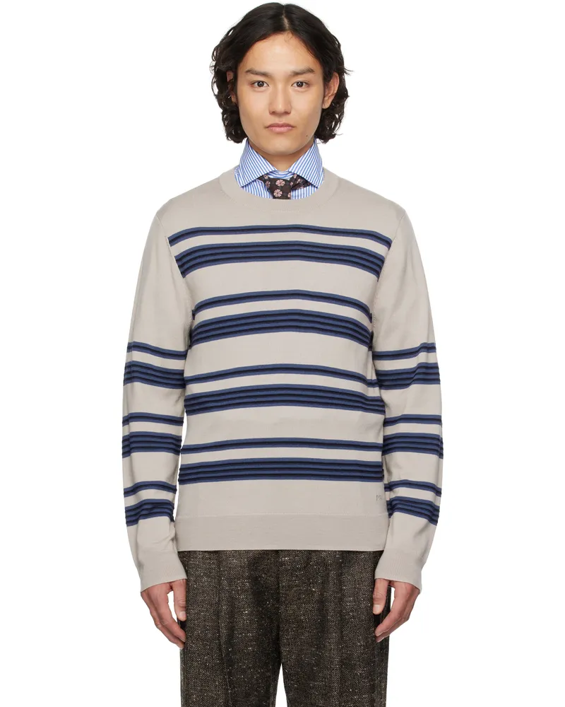 Paul Smith Taupe Raised Stripe Merino Wool Sweater 61