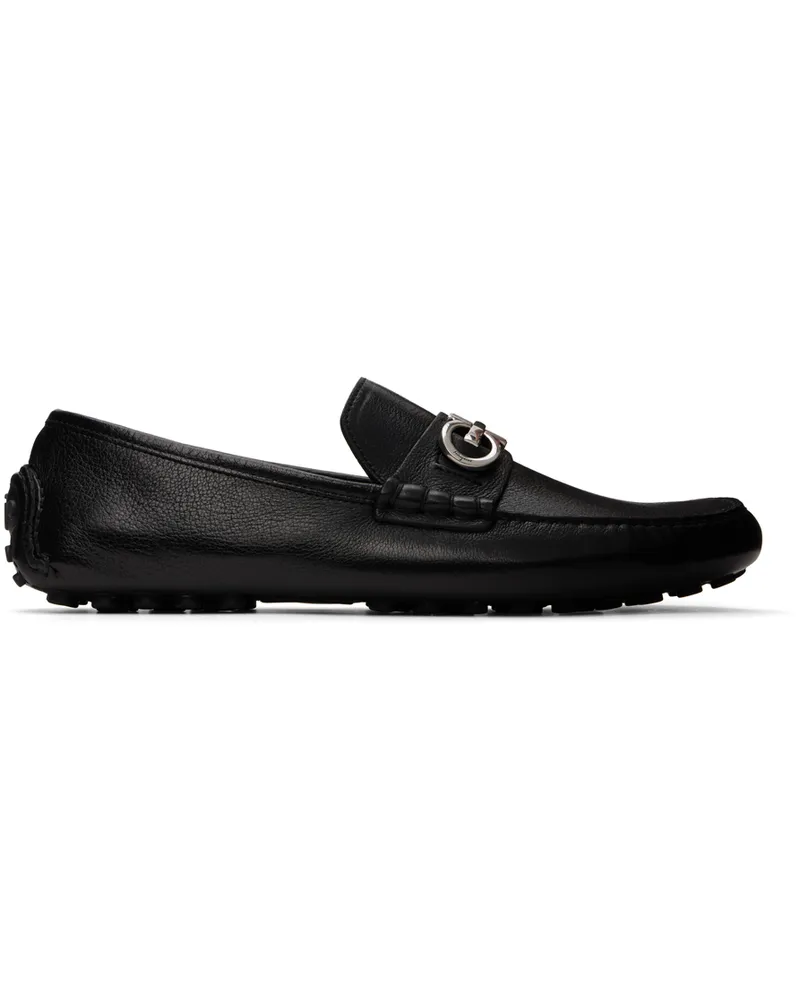 Ferragamo Black Gancini Ornament Loafers Nero