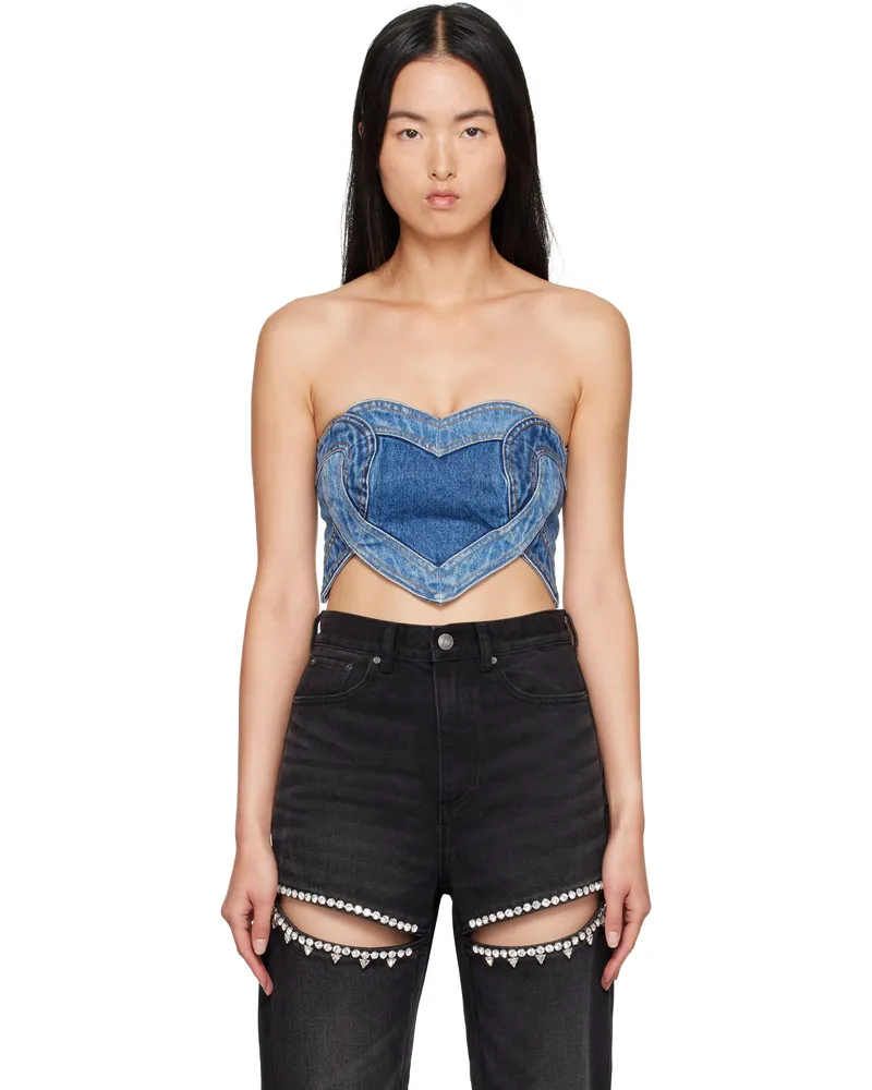 Area Blue Patchwork Heart Bandeau Denim Top Multi