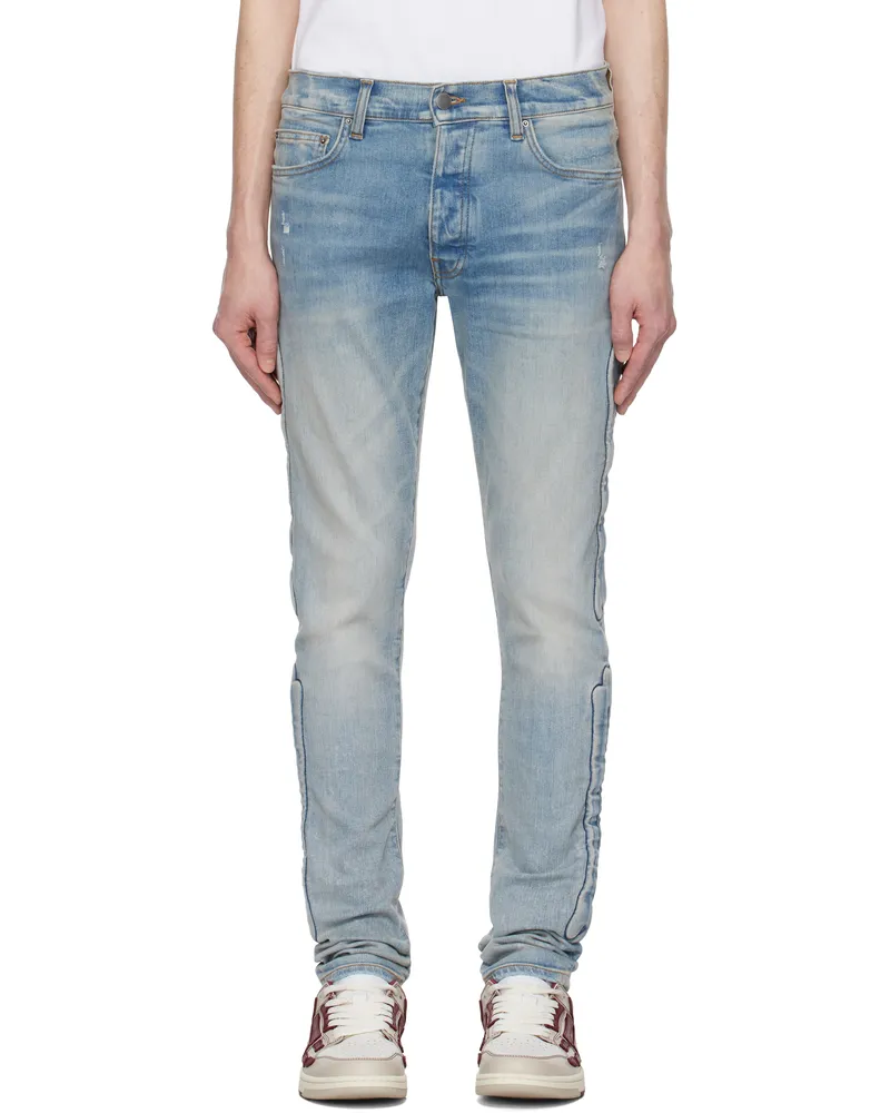 Amiri Blue 3D Bones Skinny Jeans Clay