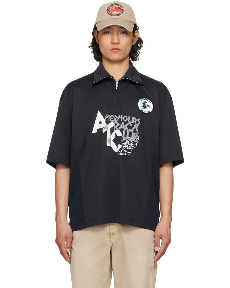 SOLID HOMME Navy 'After Hours Track Club' Zip Polo 633n