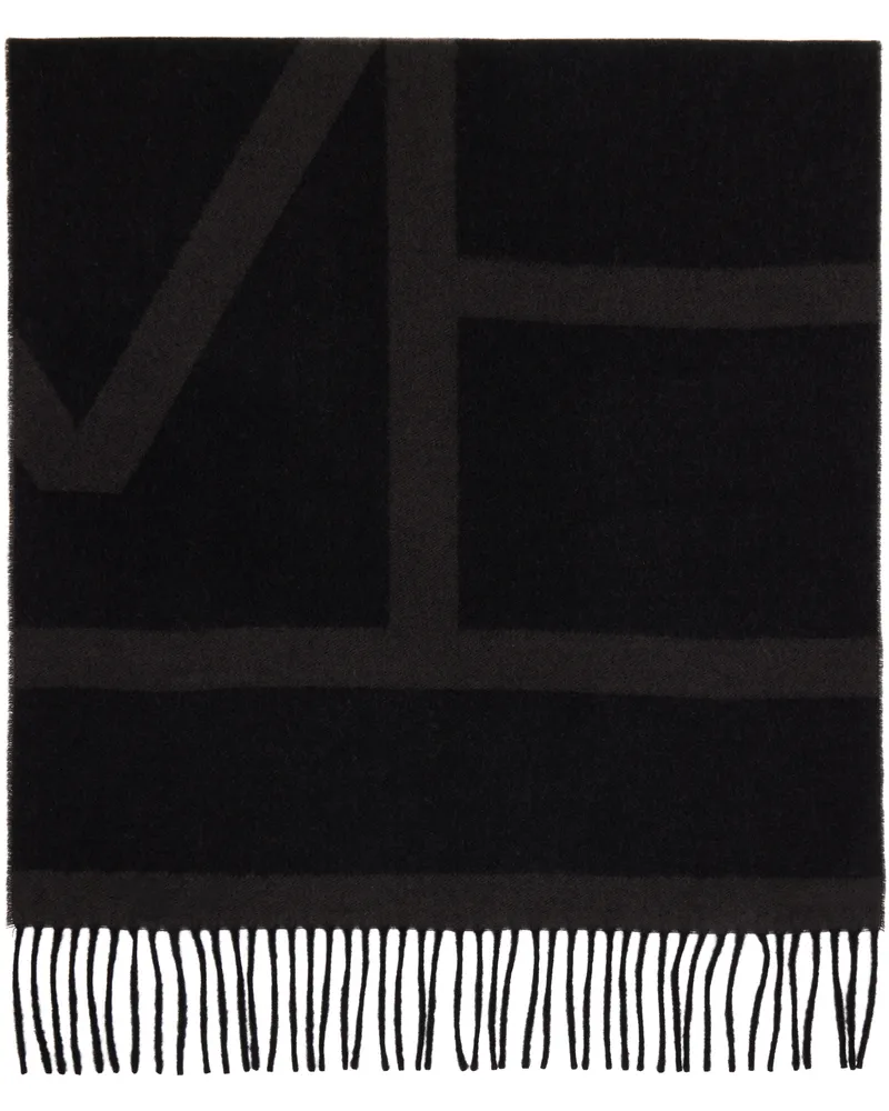 Totême Black Monogram Jacquard Wool Scarf Charcoal