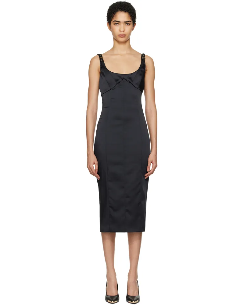 Versace Jeans Black Satin Midi Dress E899