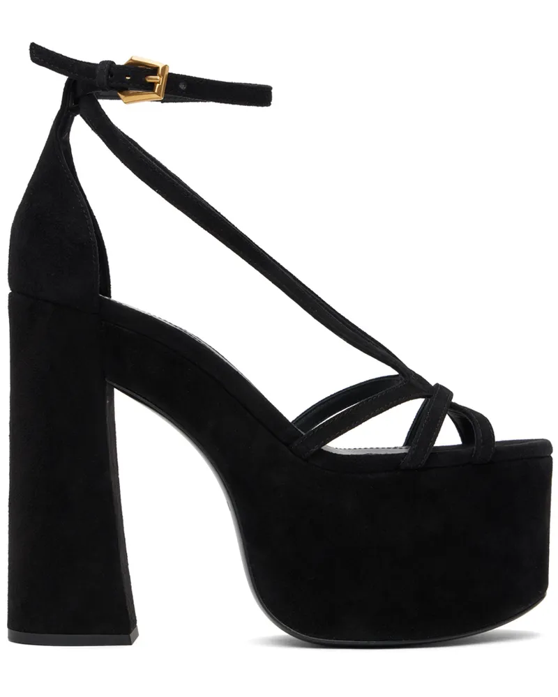 Balmain Black Cam Suede Platform Sandals 0pa