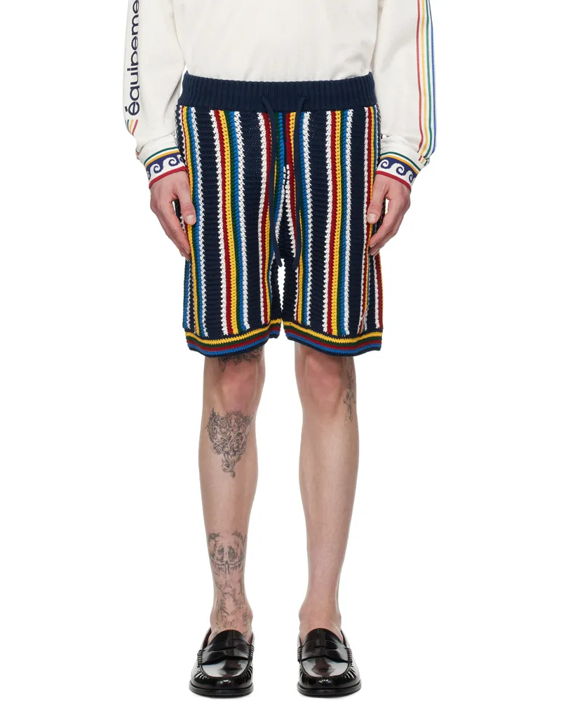 Casablanca Paris Navy Stripe Crochet Shorts Navy
