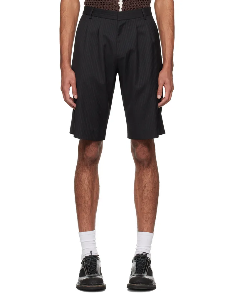 Wynn Hamlyn Black Double Pleat Shorts Black