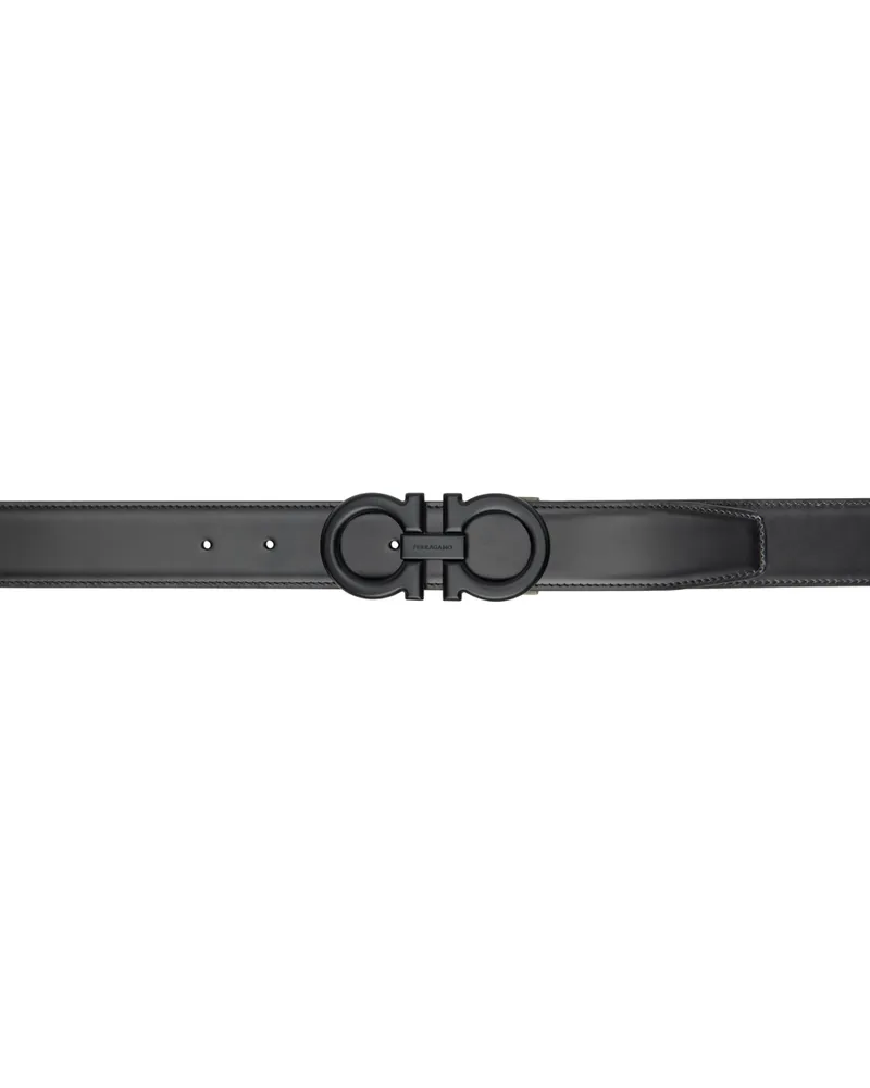 Ferragamo Black & Navy Gancini Reversible Belt Nero