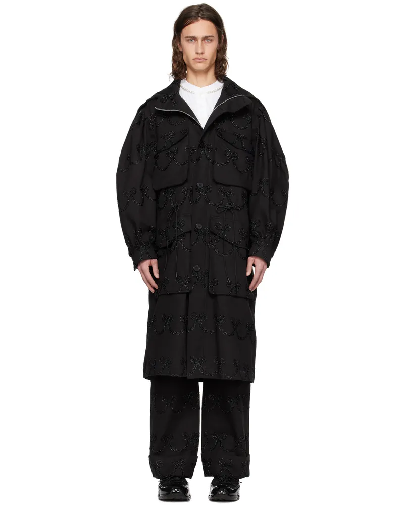 Simone Rocha Black Embroidered Denim Coat Black