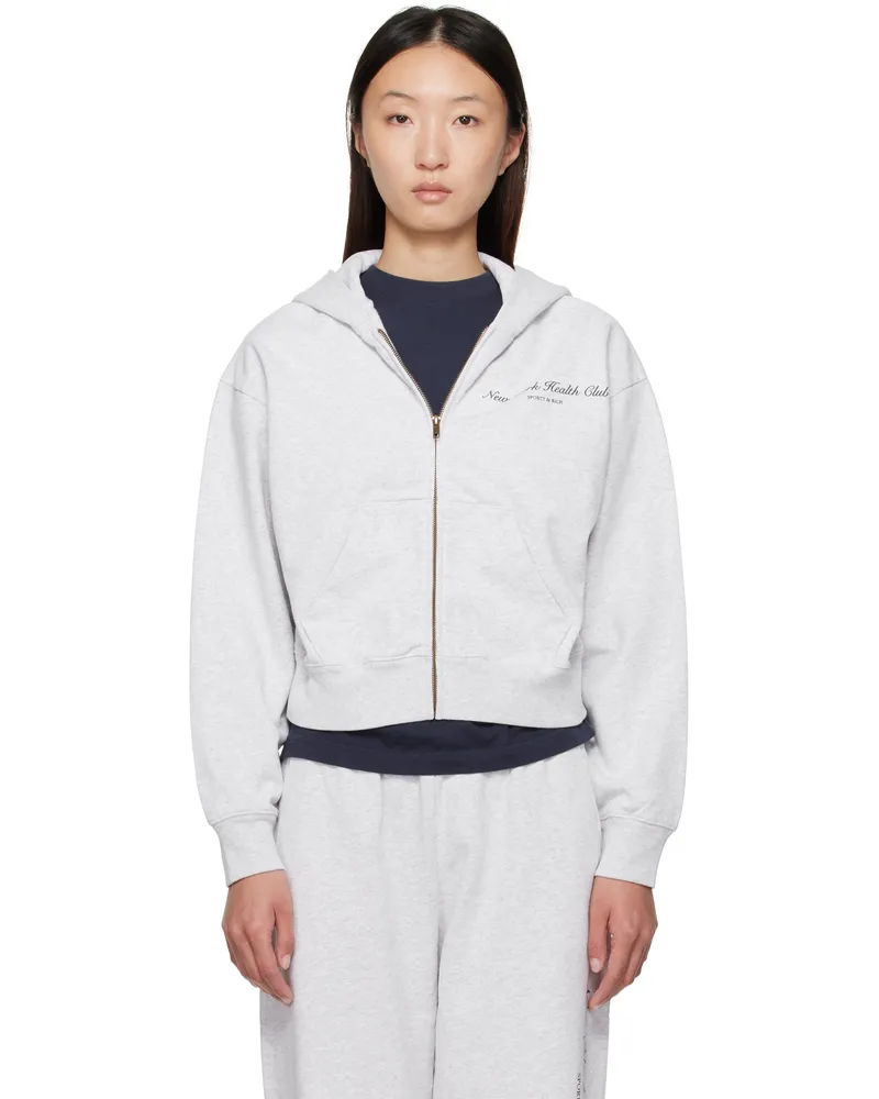 SPORTY & RICH Gray 'NY Health Club' Cropped Zip Sports Hoodie 19