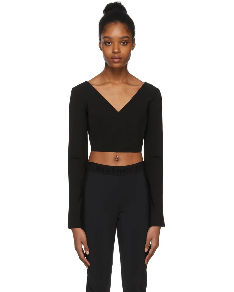 Givenchy Black Cropped V-Neck Sweater 001