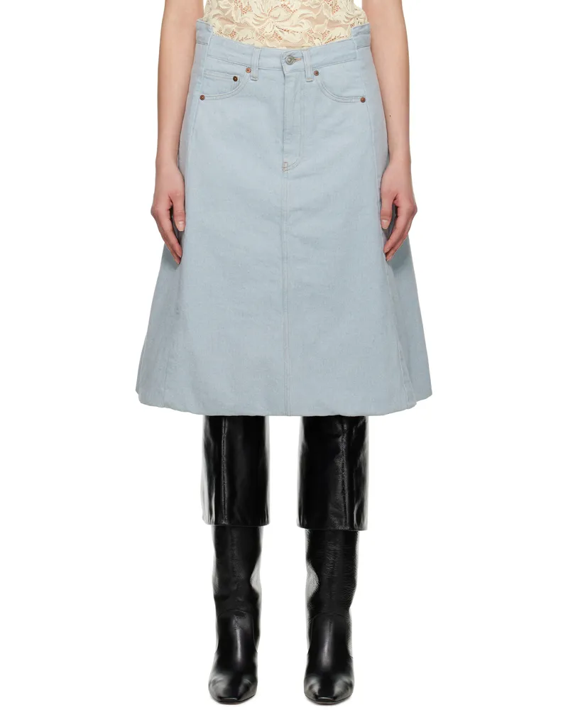 Victoria Beckham Blue Cocoon Detail Denim Midi Skirt Light