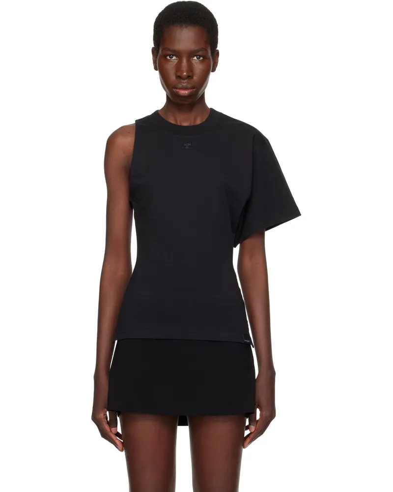 Courrèges Black Scuba One-Sleeve T-shirt 9999